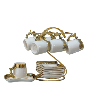 Coffee set with saucer on stand