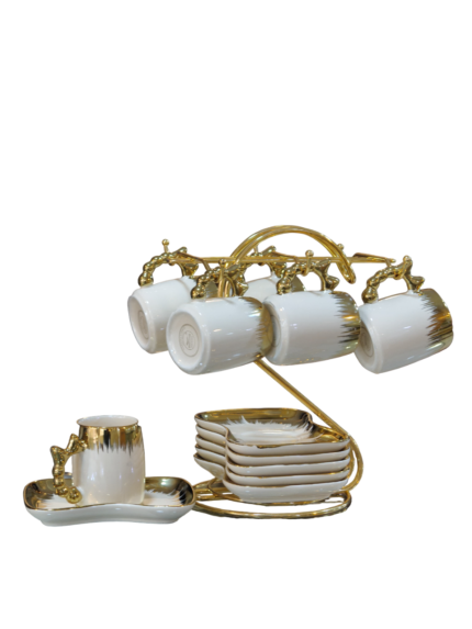 Coffee set with saucer on stand