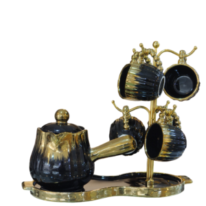 Coffee set, in tray, on a stand