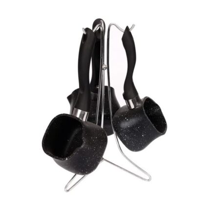 3-piece granite coffee pot set on a stand