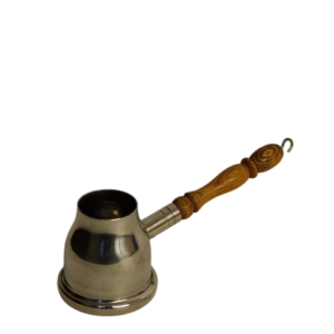 Steel coffee pot with a medium wooden handle