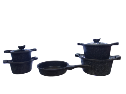 Granite die-cast cookware set, 9 pieces, ribbed
