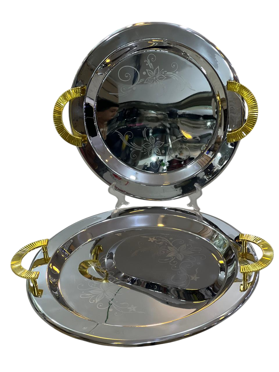 Stainless steel tray set, Gardenia shapes - Image 4