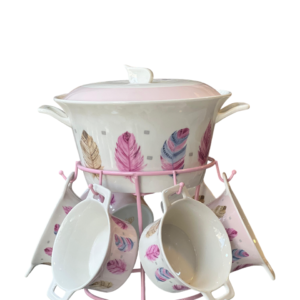Soup mug set, with pot, 9 pieces, on a stand