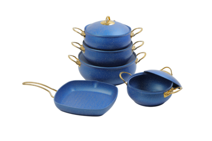 11-piece granite cookware set with gold-plated wire