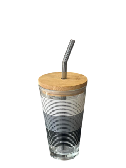 Glass cup with straw, 330ml