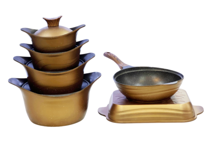 10-piece granite cookware set, wok + casserole dish, gold
