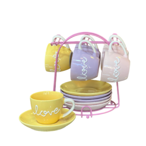 Coffee cup on a stand with a saucer, colors
