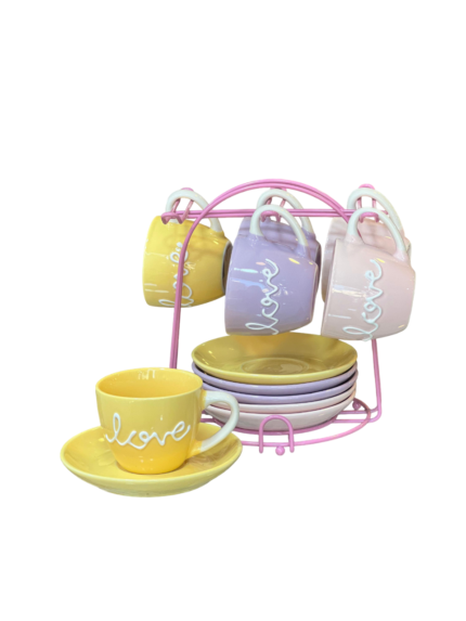 Coffee cup on a stand with a saucer, colors