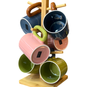 Mug, tea, 6 pieces, on a wooden stand