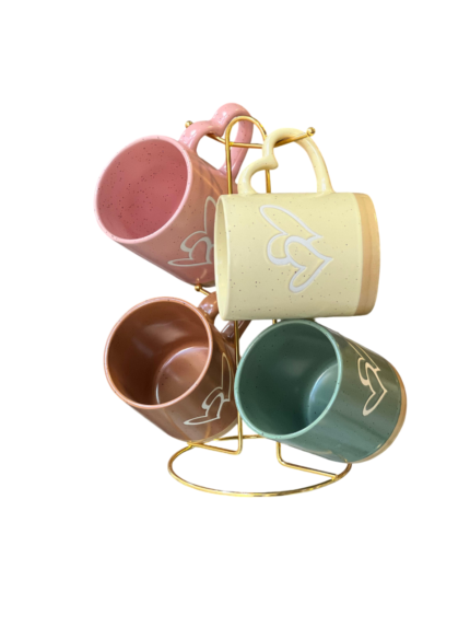 Mug, Tea, 4 Pieces, On, Holder, Modern