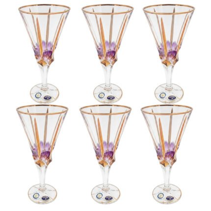 Luxury Bohemian crystal glass set with gold and mauve accents - 6 pieces