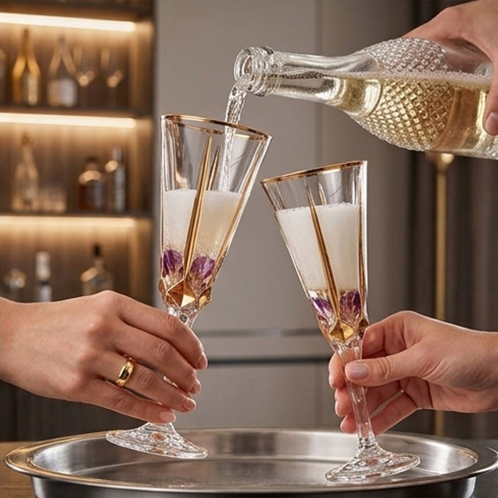 Luxury Bohemian crystal glass set with gold and mauve accents - 6 pieces - Image 3