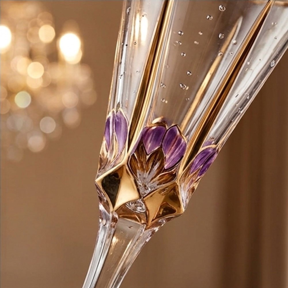 Luxury Bohemian crystal glass set with gold and mauve accents - 6 pieces - Image 5