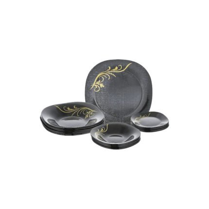 20-piece glass serving dish set with gold embossed designs for the table