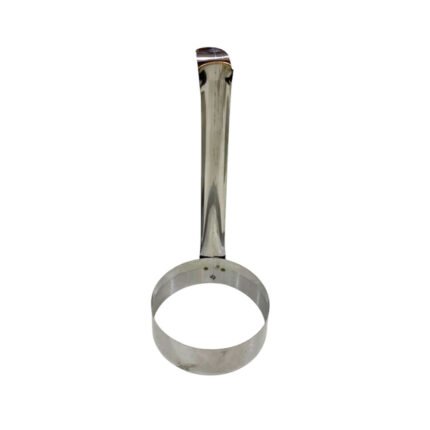 Stainless steel egg and pancake frying ring with a long handle for breakfast preparation
