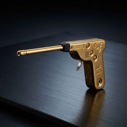 Long, manual metal spark lighter for lighting the stove, gold color