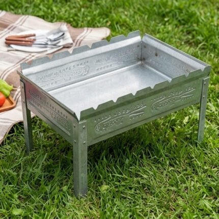 Large galvanized sheet metal charcoal grill for gardens, picnics, and camping - Silver