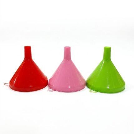 Plastic kitchen funnel for easily transferring liquids and oils without spillage