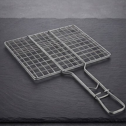 Stainless steel wire grill with handle for barbecues, meats, and poultry - Large