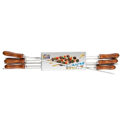 Stainless steel BBQ skewers set with wooden handles for kebabs and grills - 6 pieces