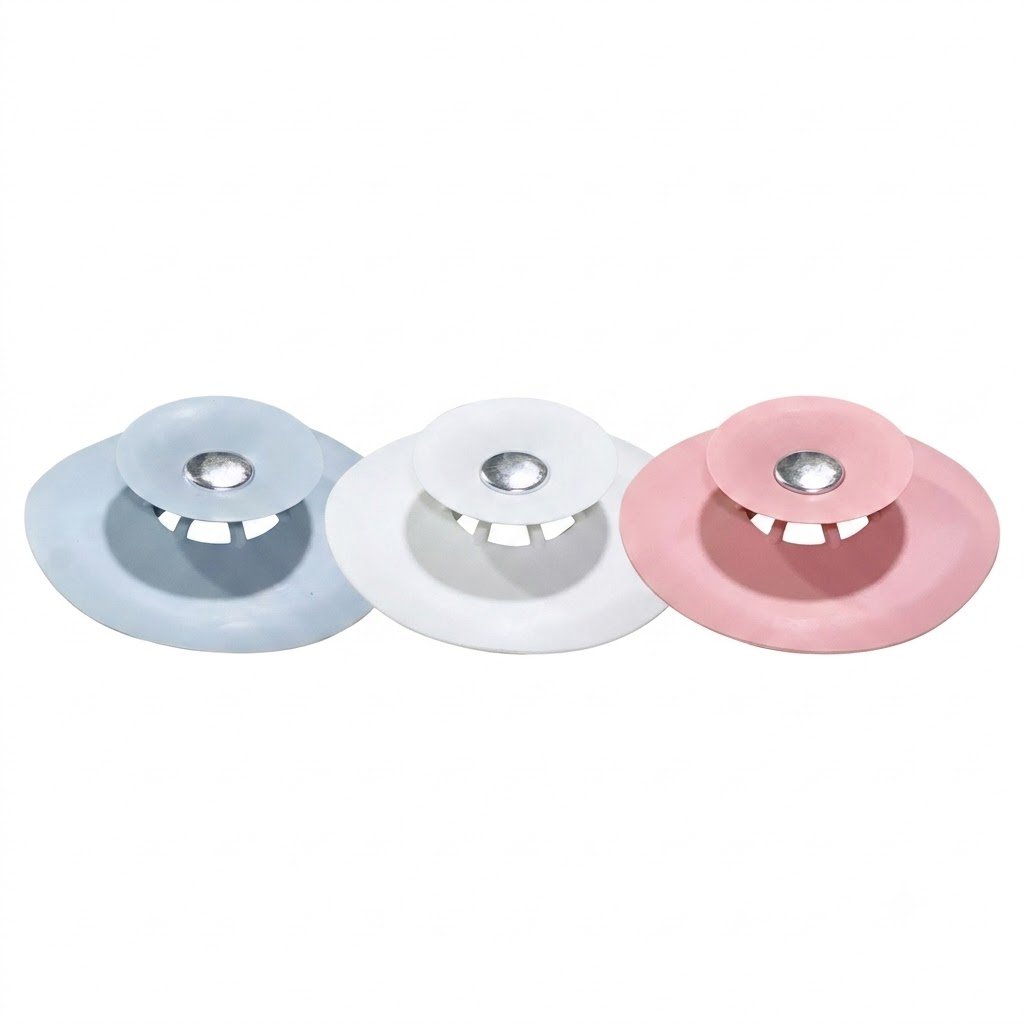 Silicone sink cover and stopper with metal nipple to prevent clogging