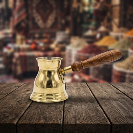 Brass coffee pot with wooden handle for making Turkish coffee - Size 2