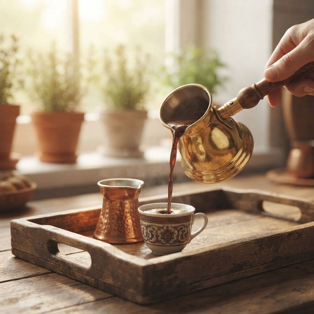 Brass coffee pot with wooden handle for making Turkish coffee - Size 2 - Image 3