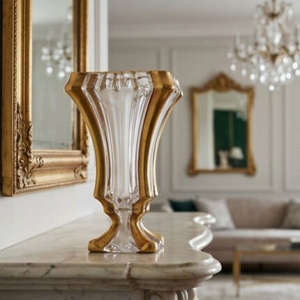 Luxury glass vase with gold rims for roses and home decor - piece