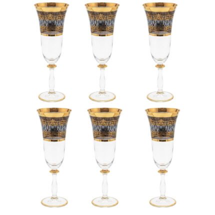 Luxury glassware set with gold flowers for serving and drinks - 6 pieces