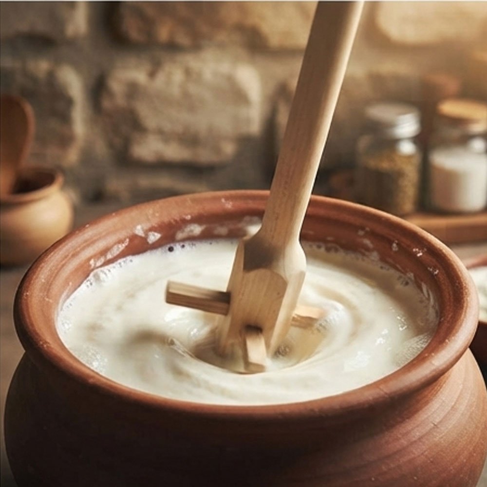 Traditional wooden hand-held for stirring and rubbing okra and stew in the kitchen - Image 2