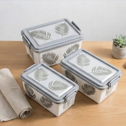 3-piece set of airtight plastic food storage containers with lids and tree pattern