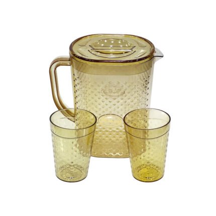 Clear acrylic plastic juice pitcher set with lid and 2 cups
