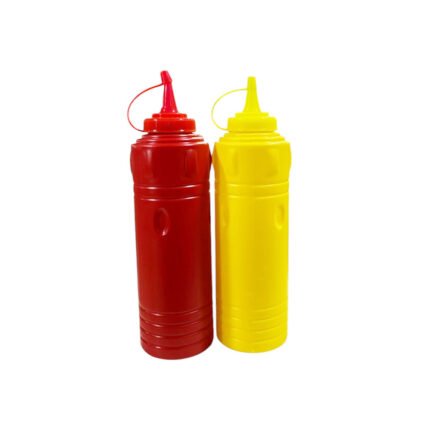 2-piece plastic squeeze bottle set for ketchup, mustard, and sauces