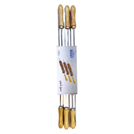 6-piece metal skewer set with wooden handles for grilling, kebabs, and kofta