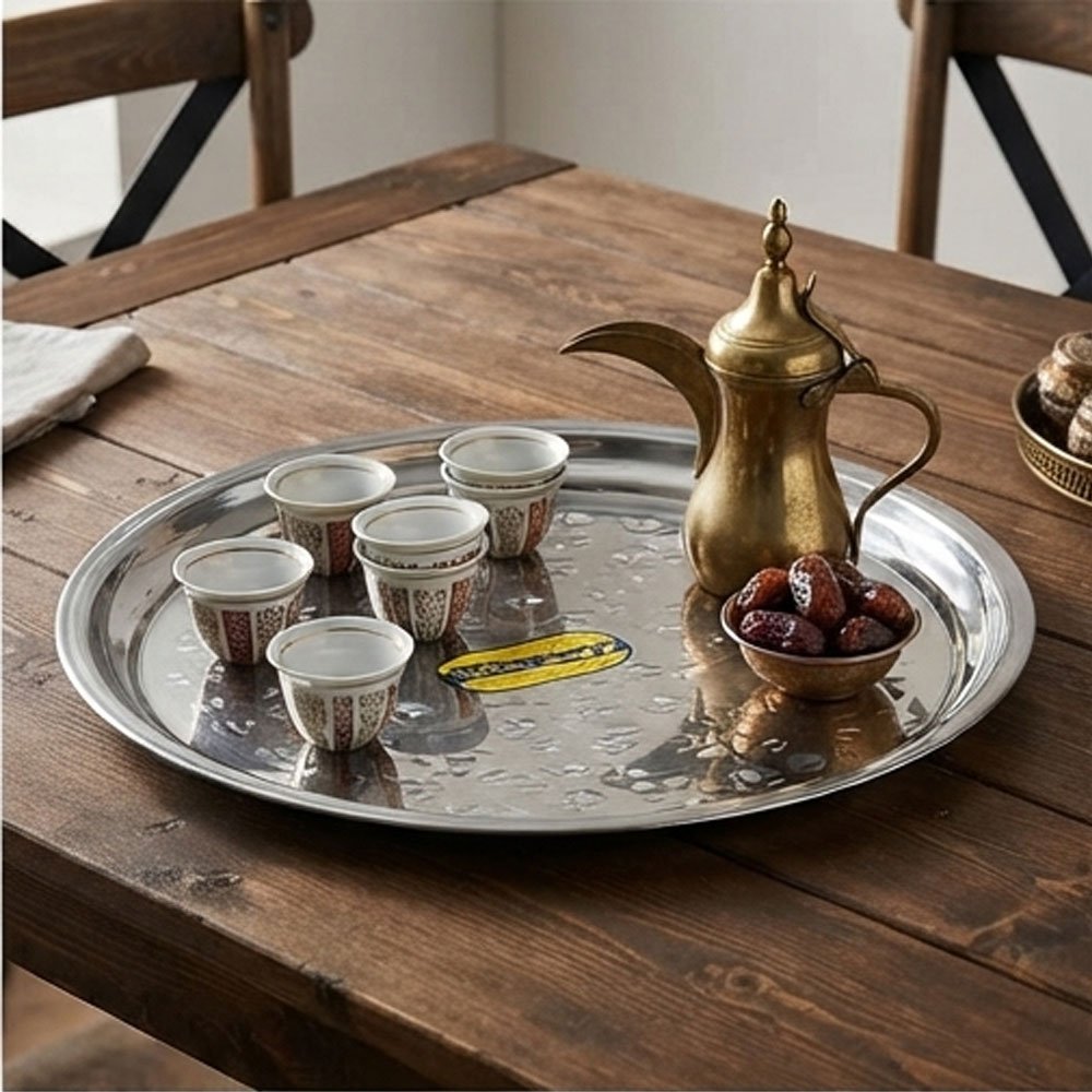 3-piece stainless steel round fattah dish set with distinctive patterns - Image 2