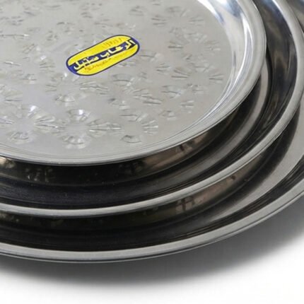 3-piece stainless steel round fattah dish set with distinctive patterns