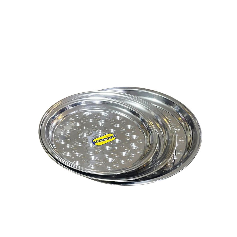 3-piece stainless steel round fattah dish set with distinctive patterns - Image 3