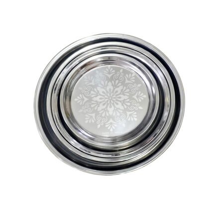 3-piece stainless steel serving tray set with an embossed design and rust resistance