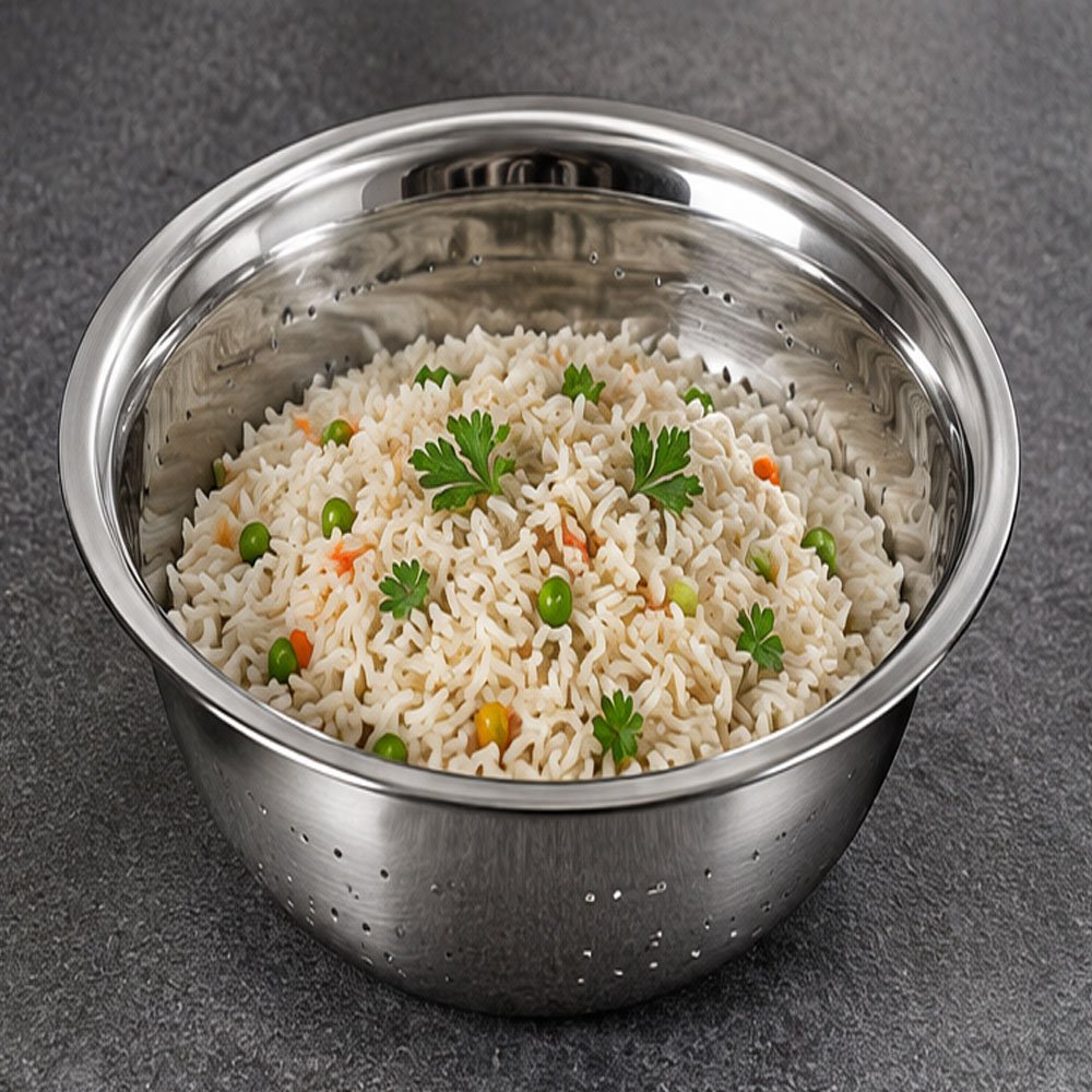4-piece round stainless steel strainer set for draining and washing fruits and vegetables - Image 2