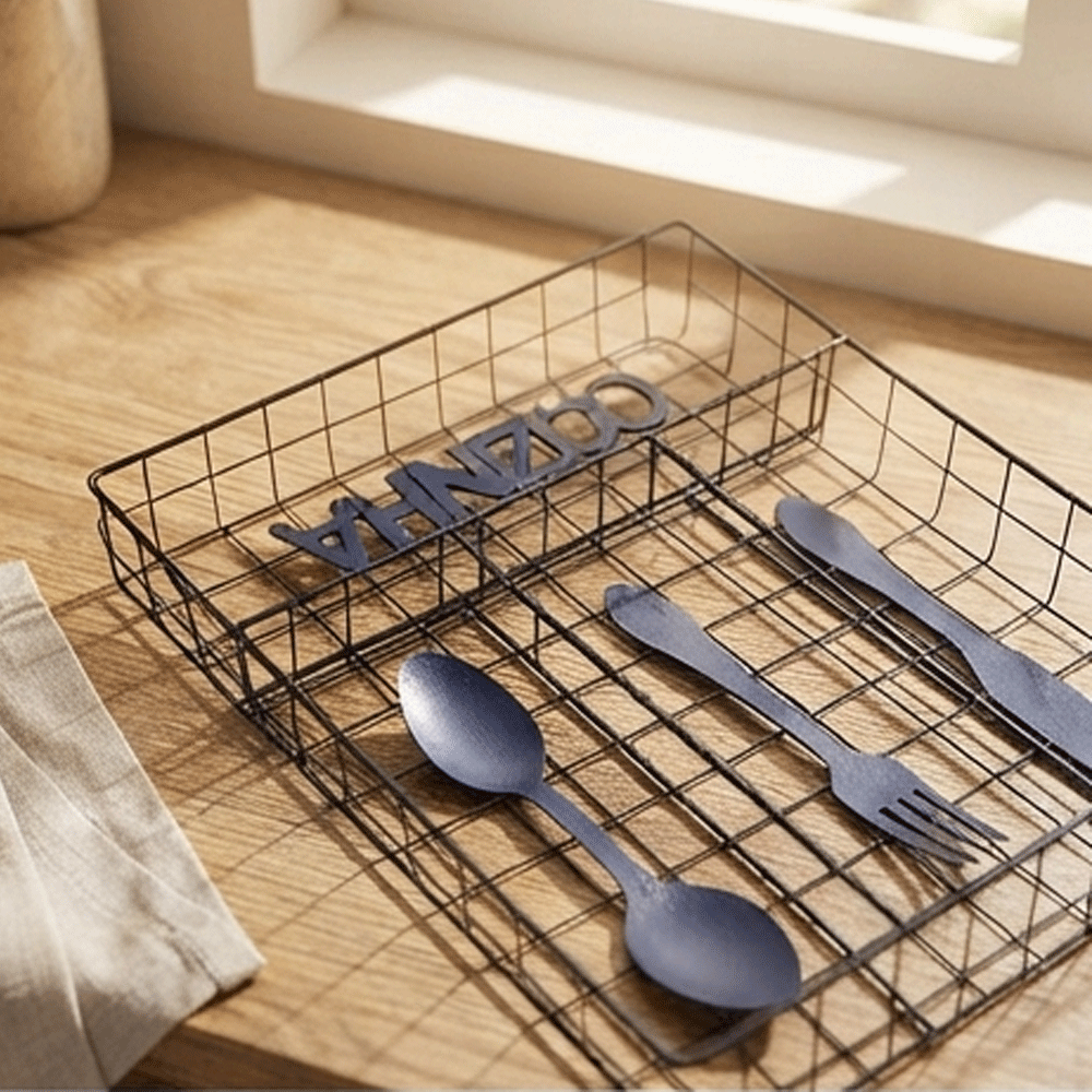Cutlery Flatware Drying Rack & Drawer Organizer Tray - Modern Black - Image 3