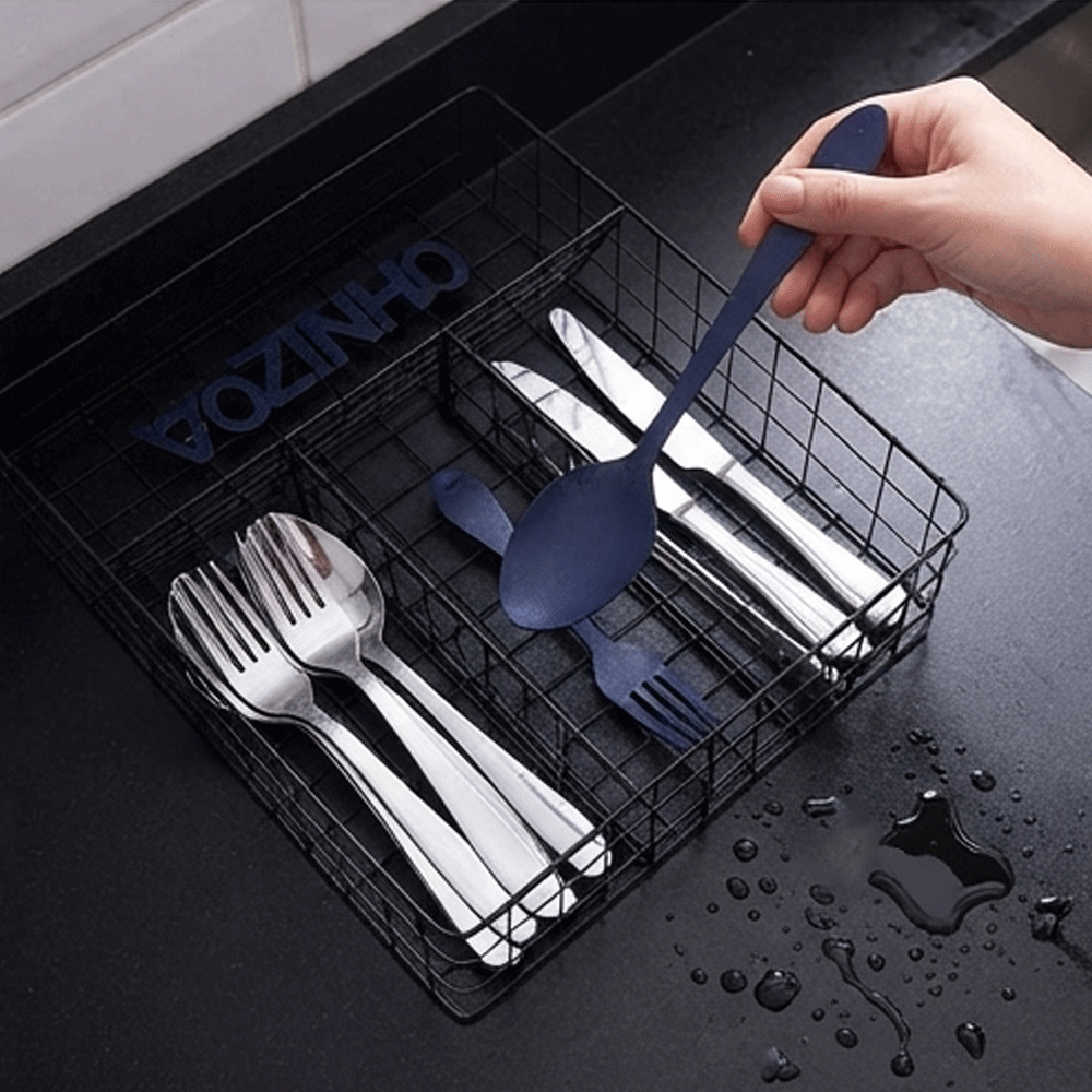 Cutlery Flatware Drying Rack & Drawer Organizer Tray - Modern Black - Image 2