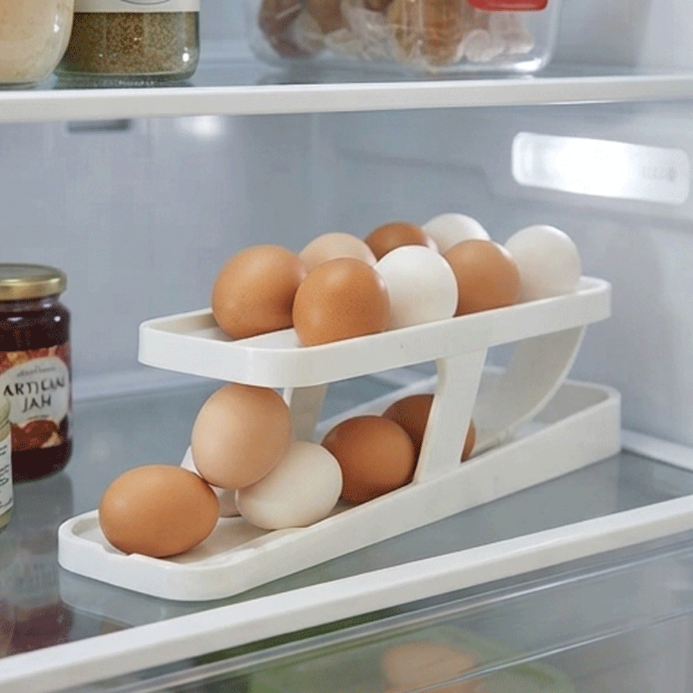 Auto Rolling Egg Dispenser Holder Organizer 2-Tier Storage Rack for Fridge