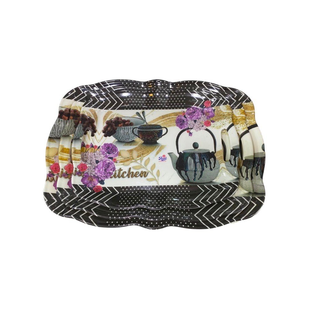 Pearl Set of 3 Flower Print Serving Trays with Handles for Kitchen & Dining - Image 6