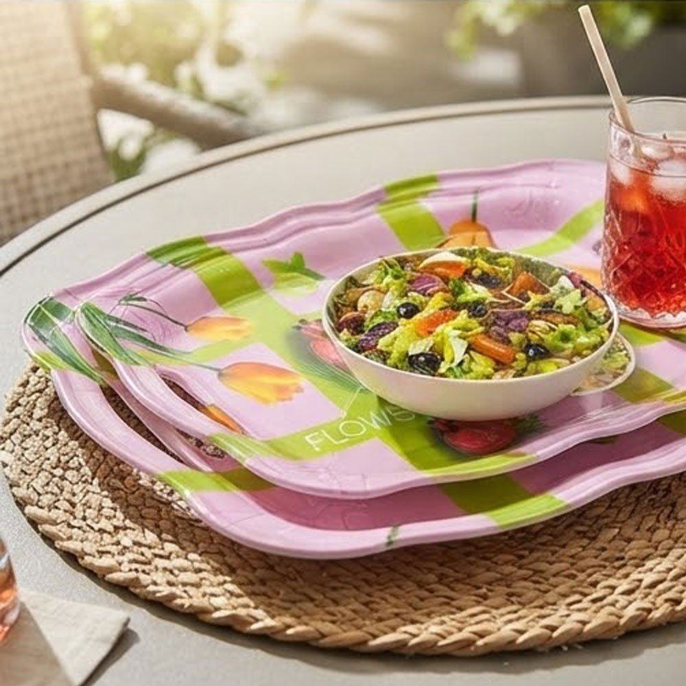 Pearl Set of 3 Flower Print Serving Trays with Handles for Kitchen & Dining - Image 4