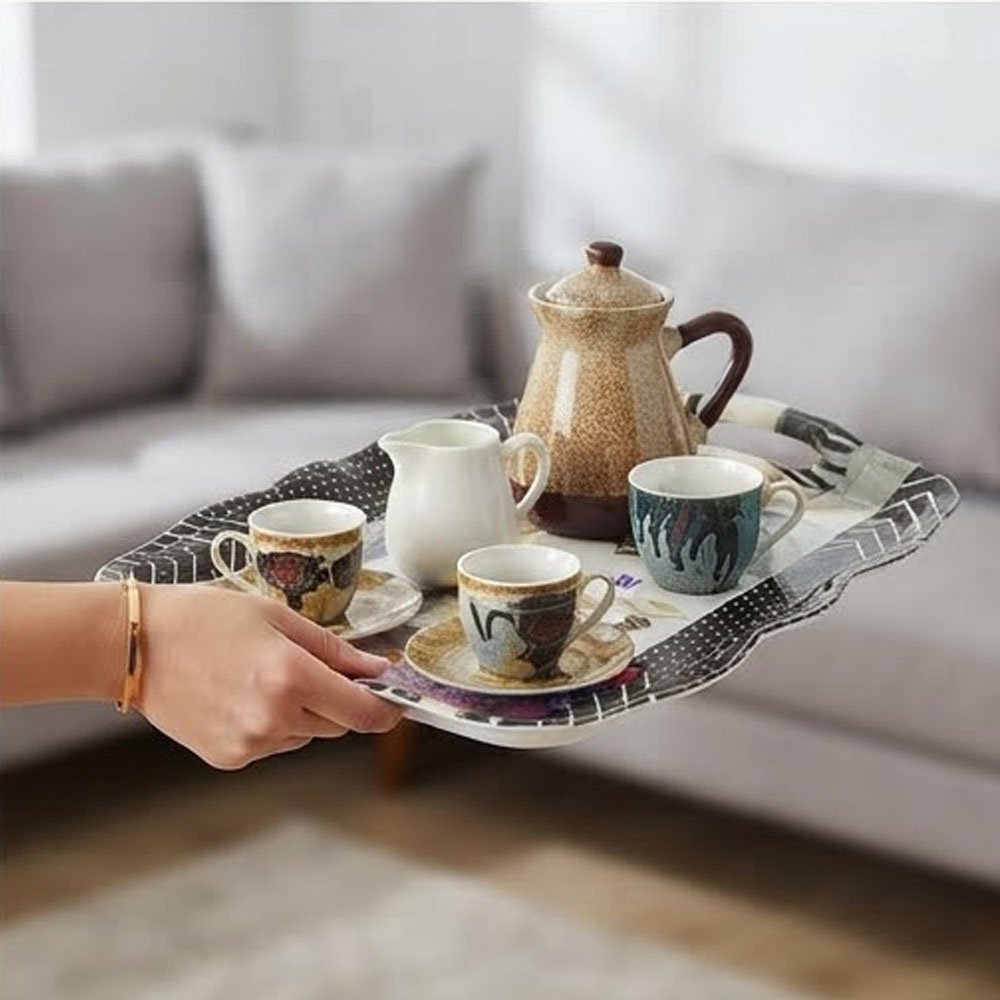 Pearl Set of 3 Flower Print Serving Trays with Handles for Kitchen & Dining - Image 8
