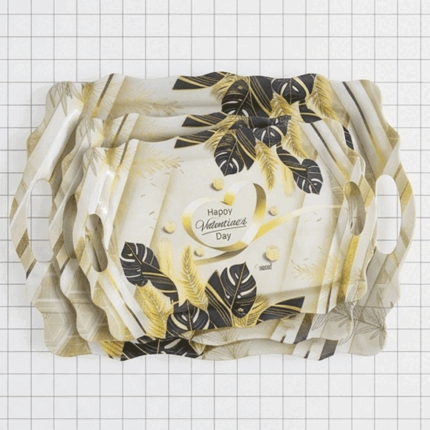 Grand 2 Set of 3 Modern Serving Trays Gold & Leaf Pattern with Handles for Home & Kitchen