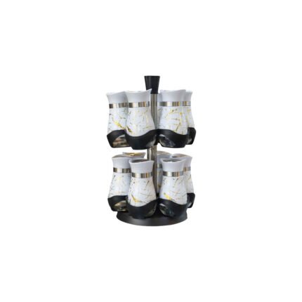 Rotating Spice Rack Set with Marble Pattern Glass Jars Stand-12-Piece
