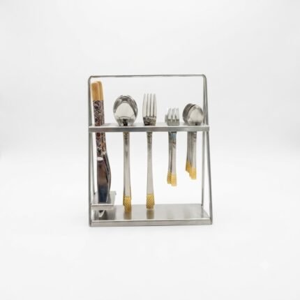 Stainless Steel Cutlery Set with Patterned Handles & Metal Rack Stand-30-Piece