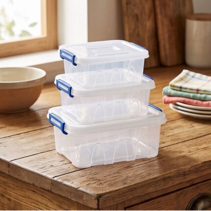 El Andalous Cinderella 3-Piece Transparent Plastic Food Storage Containers Set With Lock Clips